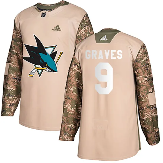 Adidas Adam Graves San Jose Sharks Youth Authentic Veterans Day Practice Jersey - Camo
