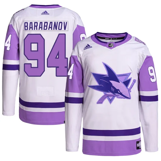 Adidas Alexander Barabanov San Jose Sharks Authentic Hockey Fights Cancer Primegreen Jersey - White/Purple