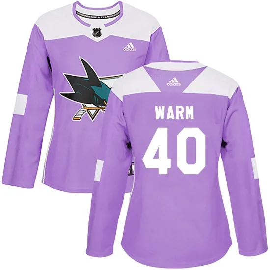 Adidas Beck Warm San Jose Sharks Women's Authentic Hockey Fights Cancer Jersey - Purple