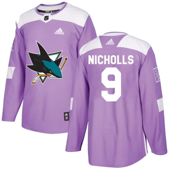 Adidas Bernie Nicholls San Jose Sharks Authentic Hockey Fights Cancer Jersey - Purple