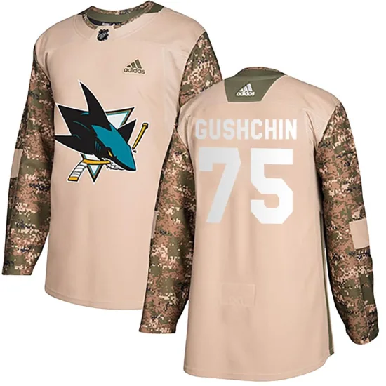 Adidas Danil Gushchin San Jose Sharks Youth Authentic Veterans Day Practice Jersey - Camo