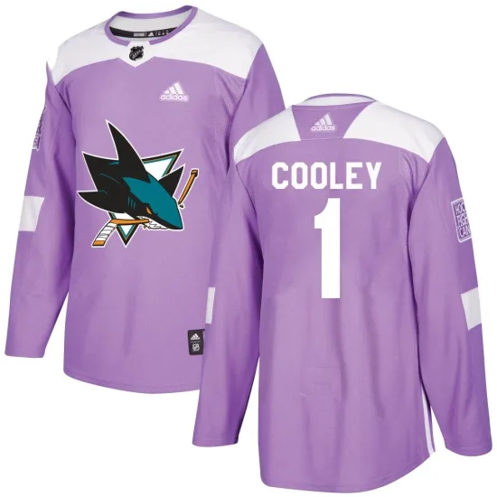 Adidas Devin Cooley San Jose Sharks Youth Authentic Hockey Fights Cancer Jersey - Purple