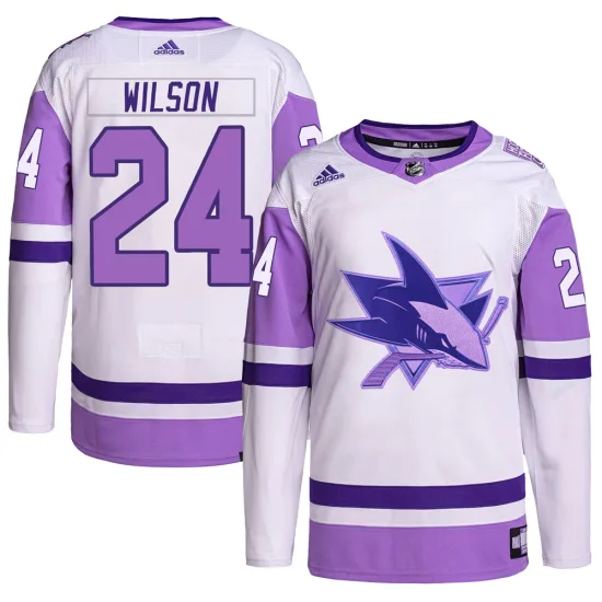 Adidas Doug Wilson San Jose Sharks Youth Authentic Hockey Fights Cancer Primegreen Jersey - White/Purple