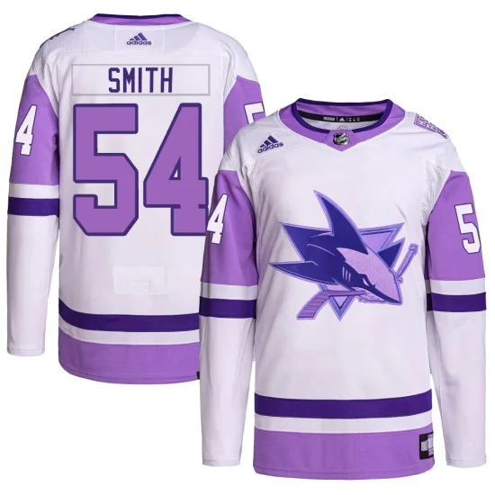 Adidas Givani Smith San Jose Sharks Authentic Hockey Fights Cancer Primegreen Jersey - White/Purple