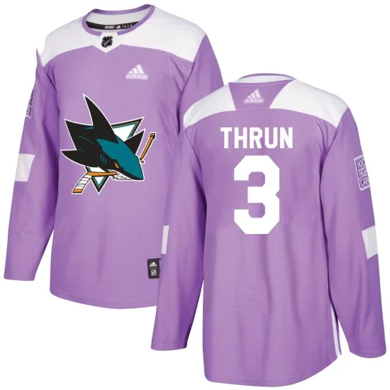 Adidas Henry Thrun San Jose Sharks Youth Authentic Hockey Fights Cancer Jersey - Purple