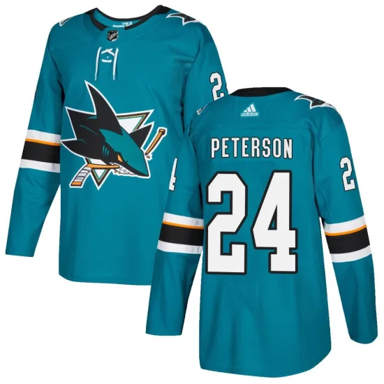 Adidas Jacob Peterson San Jose Sharks Youth Authentic Home Jersey - Teal