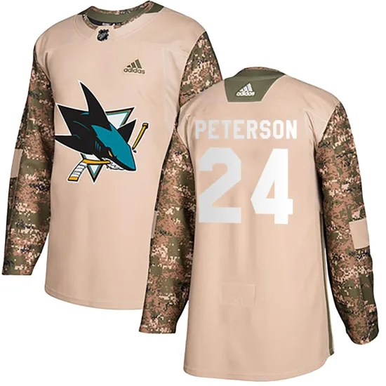 Adidas Jacob Peterson San Jose Sharks Youth Authentic Veterans Day Practice Jersey - Camo