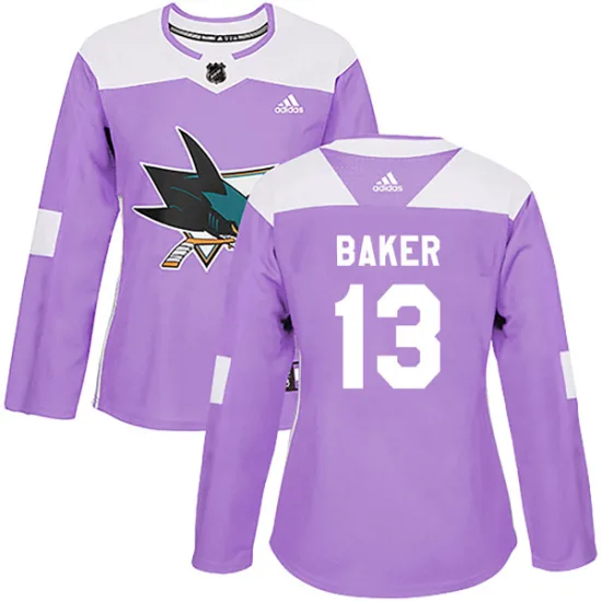 Adidas Jamie Baker San Jose Sharks Women's Authentic Hockey Fights Cancer Jersey - Purple