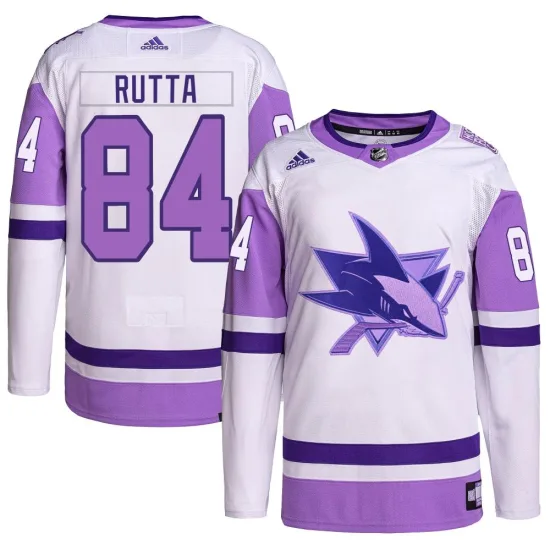 Adidas Jan Rutta San Jose Sharks Authentic Hockey Fights Cancer Primegreen Jersey - White/Purple