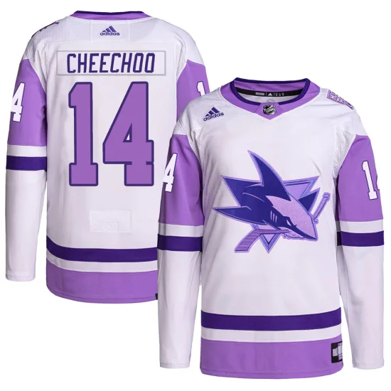 Adidas Jonathan Cheechoo San Jose Sharks Authentic Hockey Fights Cancer Primegreen Jersey - White/Purple