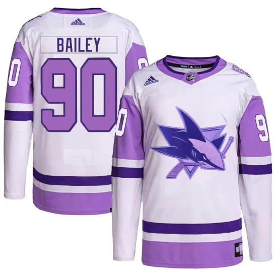 Adidas Justin Bailey San Jose Sharks Youth Authentic Hockey Fights Cancer Primegreen Jersey - White/Purple