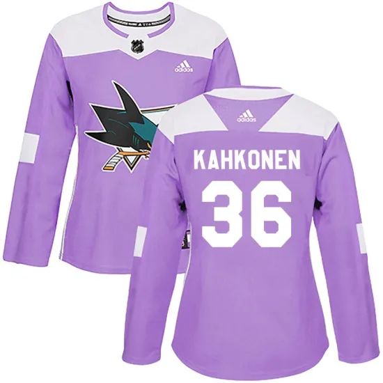Adidas Kaapo Kahkonen San Jose Sharks Women's Authentic Hockey Fights Cancer Jersey - Purple
