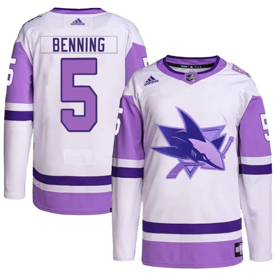 Adidas Matt Benning San Jose Sharks Youth Authentic Hockey Fights Cancer Primegreen Jersey - White/Purple