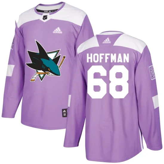 Adidas Mike Hoffman San Jose Sharks Youth Authentic Hockey Fights Cancer Jersey - Purple