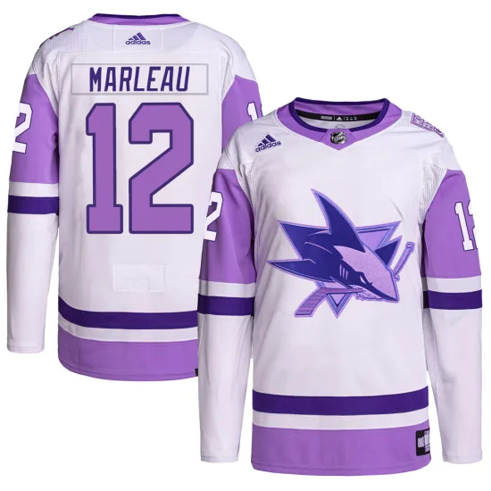 Adidas Patrick Marleau San Jose Sharks Authentic Hockey Fights Cancer Primegreen Jersey - White/Purple