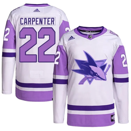 Adidas Ryan Carpenter San Jose Sharks Authentic Hockey Fights Cancer Primegreen Jersey - White/Purple
