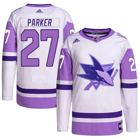 Adidas Scott Parker San Jose Sharks Youth Authentic Hockey Fights Cancer Primegreen Jersey - White/Purple