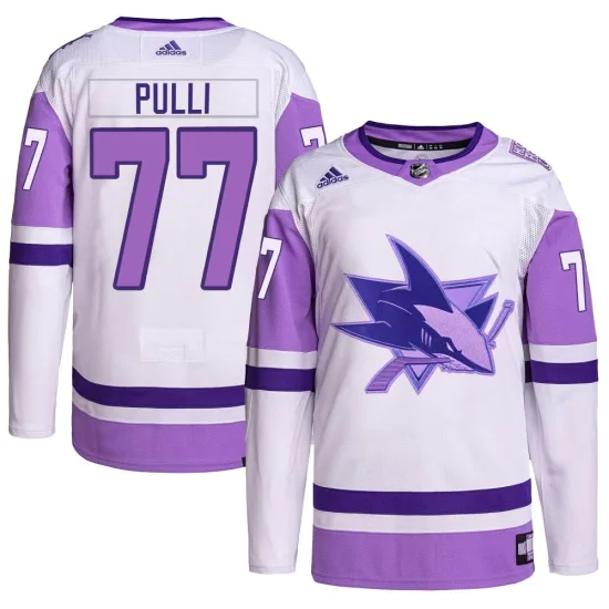 Adidas Valtteri Pulli San Jose Sharks Youth Authentic Hockey Fights Cancer Primegreen Jersey - White/Purple