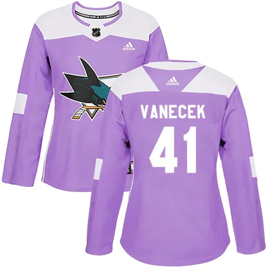 Adidas Vitek Vanecek San Jose Sharks Women's Authentic Hockey Fights Cancer Jersey - Purple