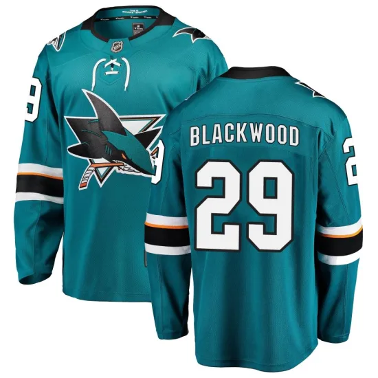 Fanatics Branded Mackenzie Blackwood San Jose Sharks Youth Breakaway Teal Home Jersey - Black