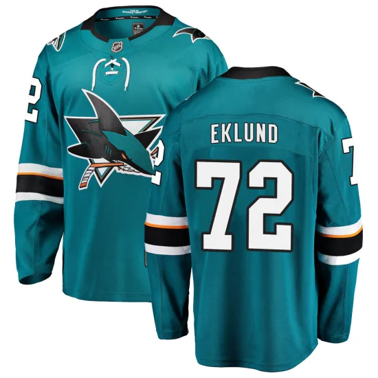 Fanatics Branded William Eklund San Jose Sharks Breakaway Home Jersey - Teal